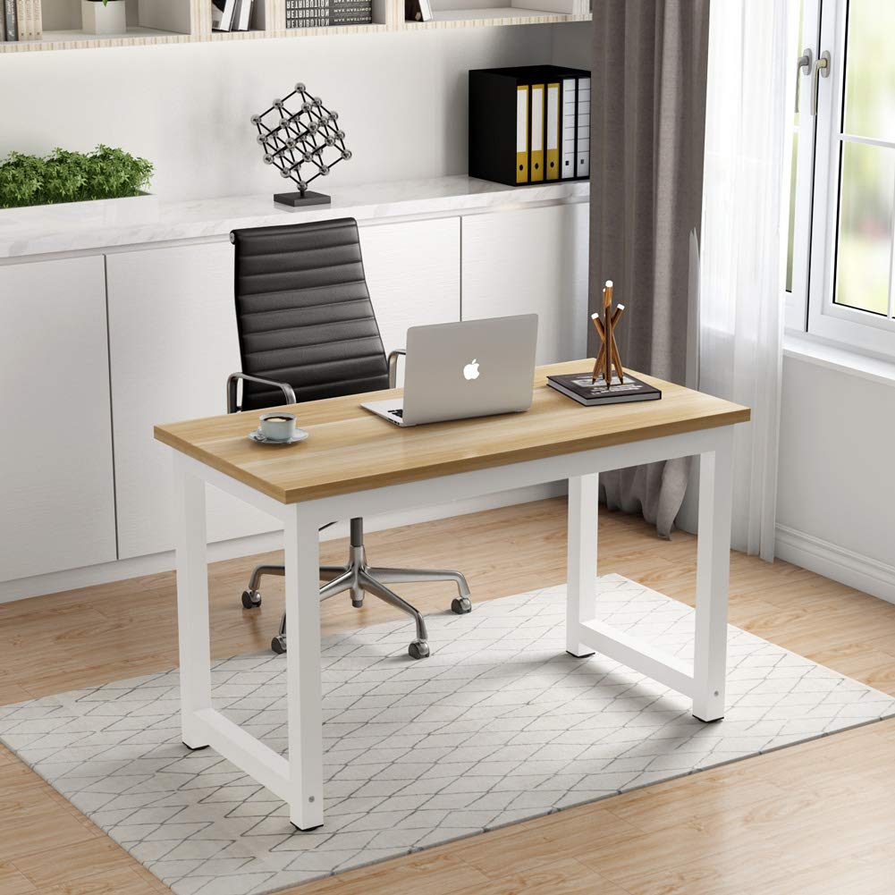 Tribesigns Computer Desk, 47 inch Modern Simple Office Desk Computer Table Study Writing Desk for Home Office, Light Walnut
