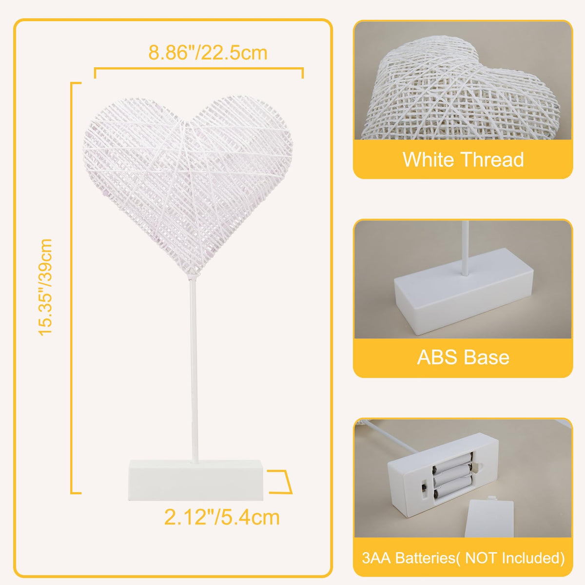 Lewondr Heart Decorative Table Lamp, Valentines Day LED Light Winding Cotton Thread Night Lamp for Bedroom, Battery Powered Desk Lamp for Galentine's Day Romantic Gifts for Women Home Decorations