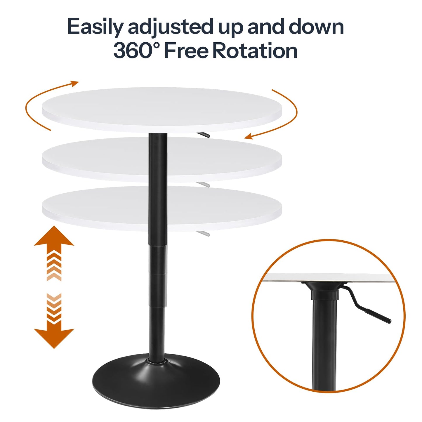 HOOBRO Bar Table, Height-Adjustable Round Pub Table 27-35.4 Inches with Sturdy Base, Modern Style, Easy to Assemble, Suitable for Small Space, White BW58BT01G1