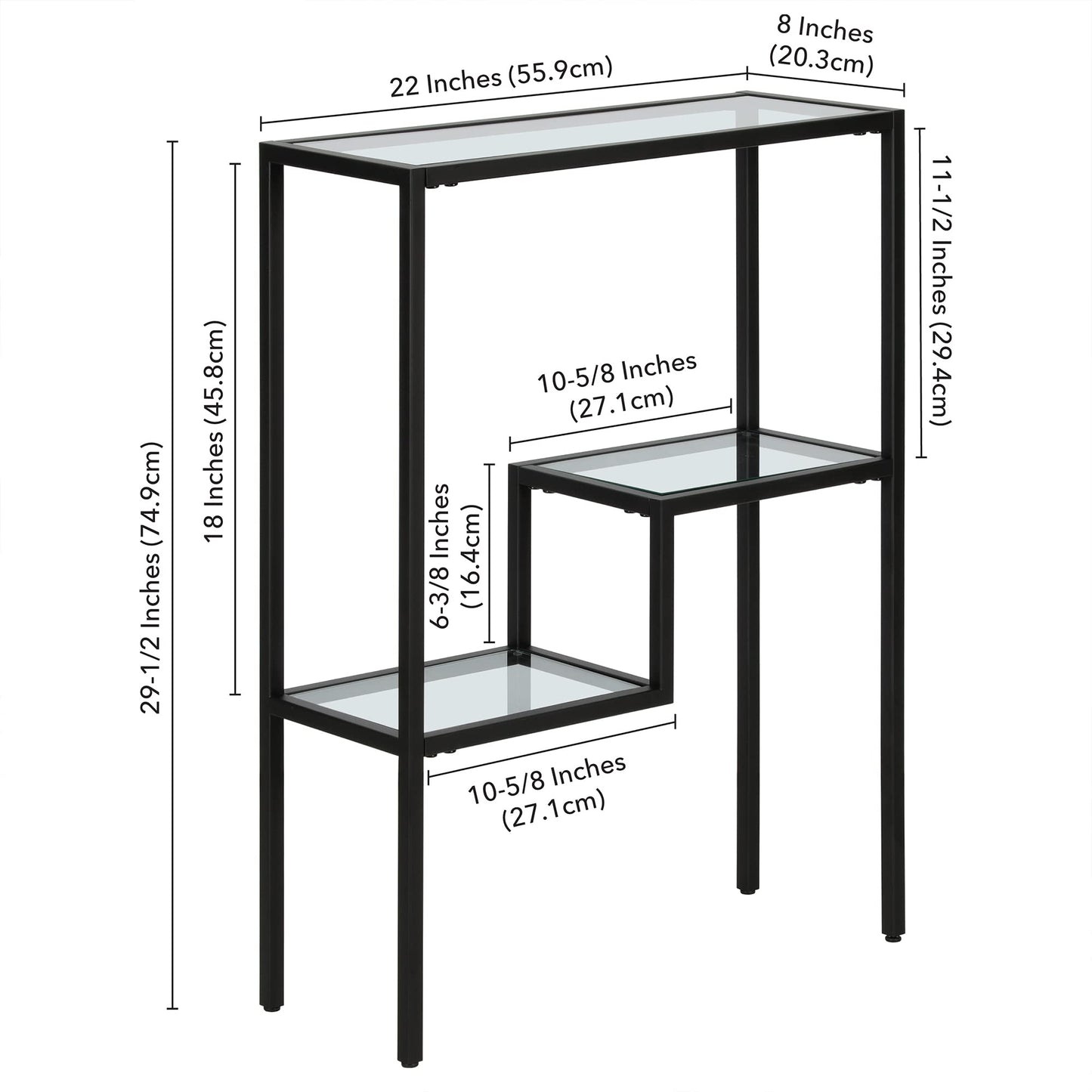 Henn&Hart 22" Narrow Glass Rectangular Console Table Entryway Table, Sofa Table with Two-Tiered Glass Shelf for Entryway, Living Room, Couch, Hallway, or Office, Black