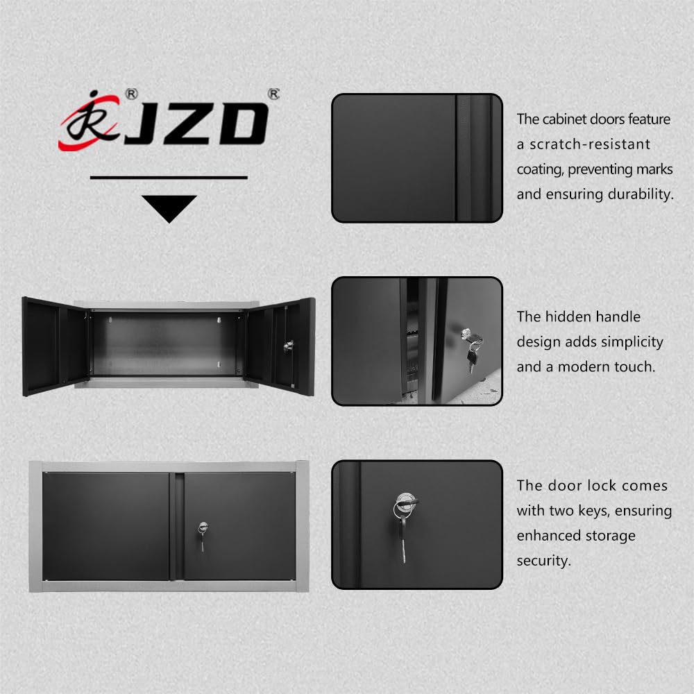 JZD Metal Wall Cabinet with Two Lockable Doors, Steel Wall Chest for Kitchen Warehouse Home Office Garage