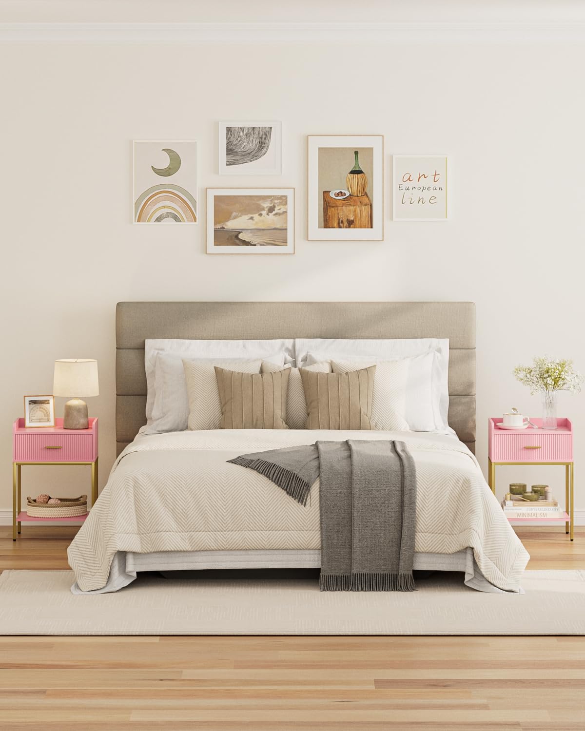 Apetaccat Nightstand, 3-Tier Bed Side Table, Small End Table, Night Stand with Open Shelf and Drawer, Bedside Table for Bedroom, Living Room, Pink