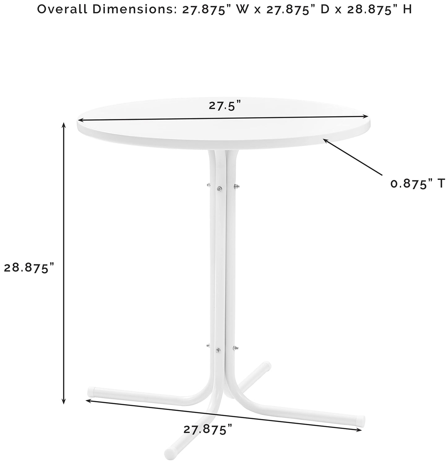 Crosley Furniture Griffith Round Outdoor Bistro Table, Retro Metal Patio Furniture for Dining, Porch, Deck, White Satin