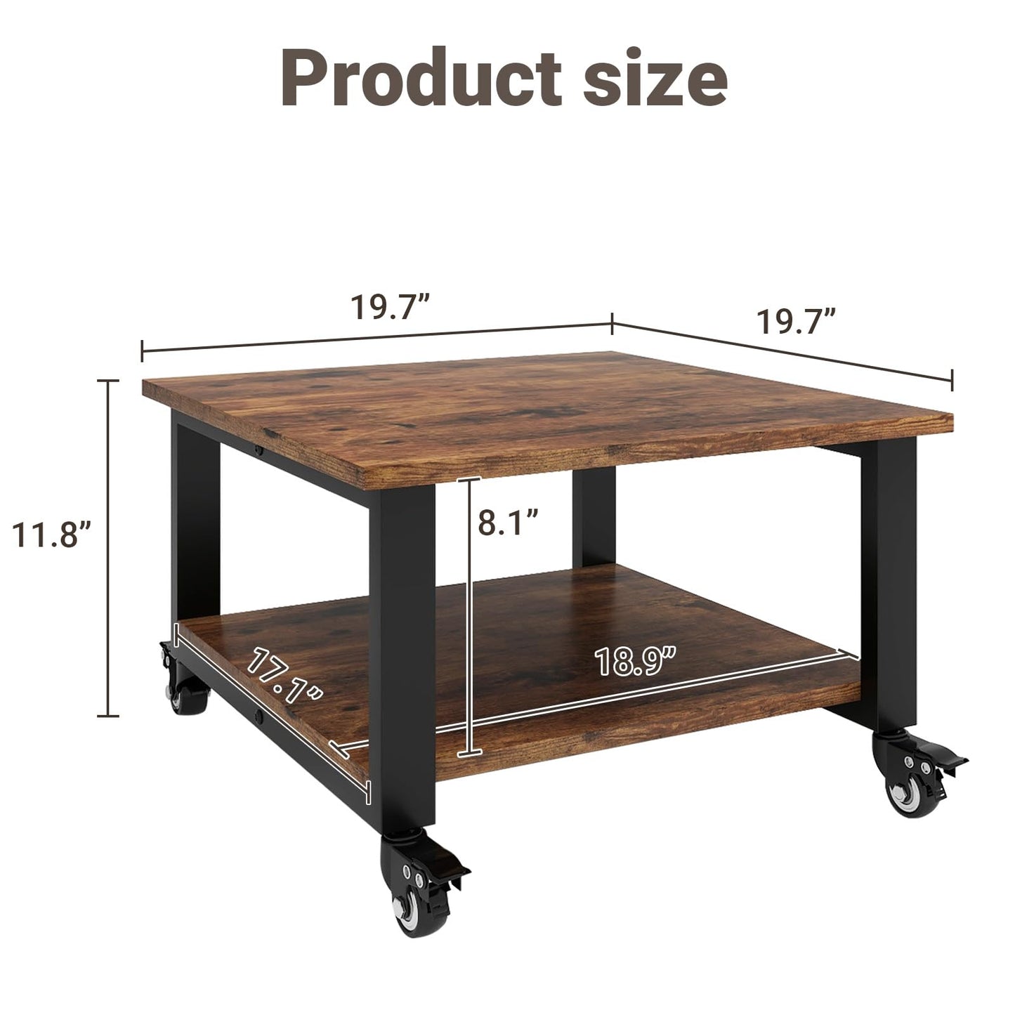 Natwind 2 Tier Laser Printer Stand,19.7''x19.7''x12.6'' Large Printer Table Copier Stand Under Desk,Heavy Duty Rolling Cart with Paper Storage Shelf,Printer Holder on Wheels for Home Office (Retro)