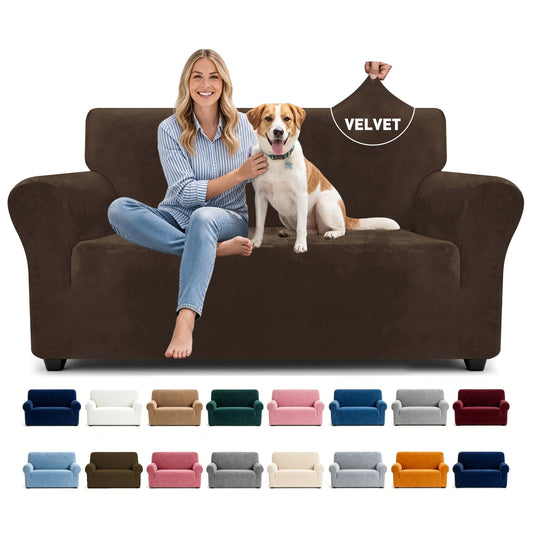 YEMYHOM Real Velvet Couch Covers for 2 Cushion Couch High Stretch 1 Piece Loveseat Slipcover for Pets Dogs Anti Slip Love Seat Sofa Slipcover Furniture Protector (55"-69", Dark Coffee)