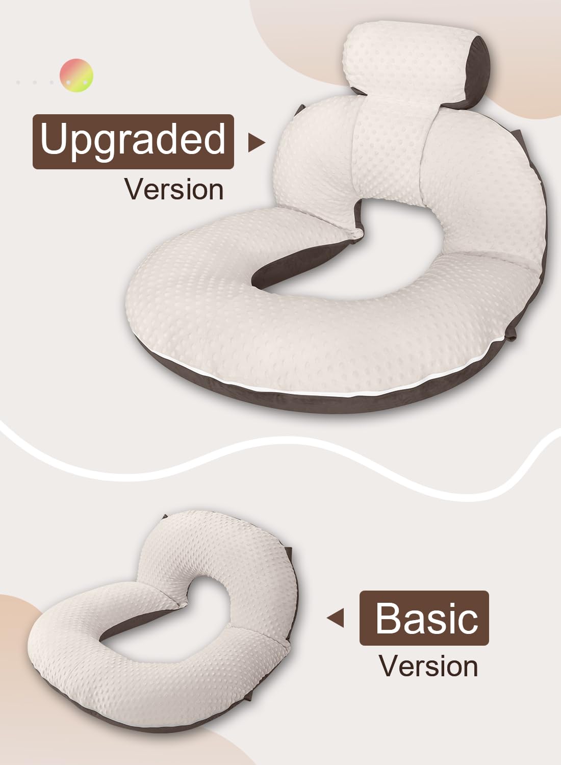 INSEN Reading Pillow, Back Pillow for Sitting in Bed for Reading, Nurse & Relax, Reading Pillow for Adults, Moms & Kids, Sit Up Pillow for Bed, Double-Sided Brown
