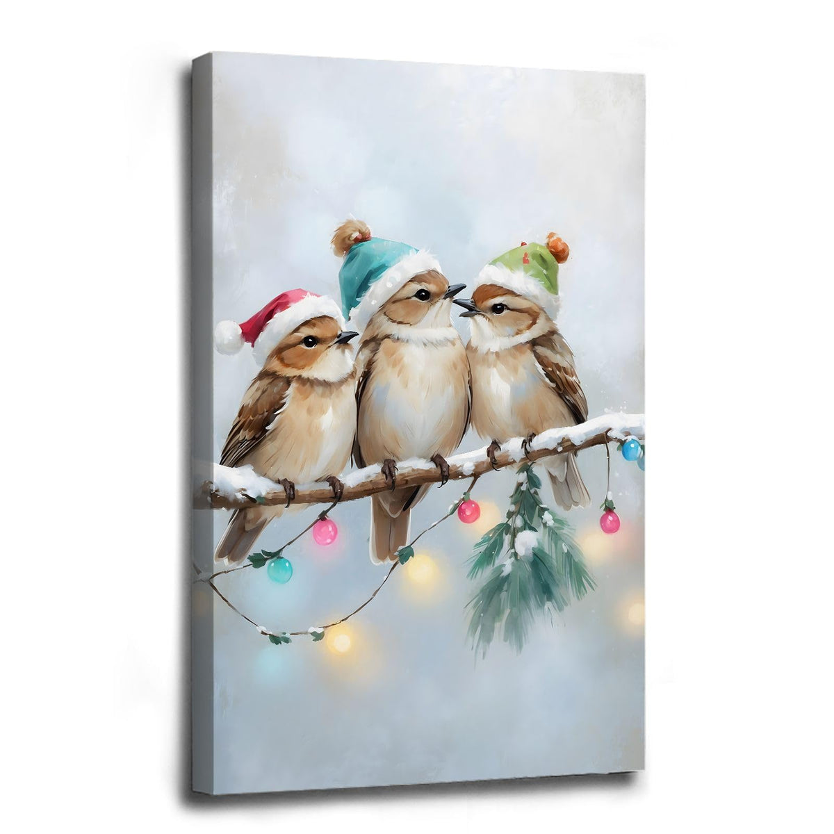Framed Canvas Wall Art Christmas Birds Winter Art Print Wall Art Holiday Poster Trendy Christmas Decor 8x12in Wood Framed