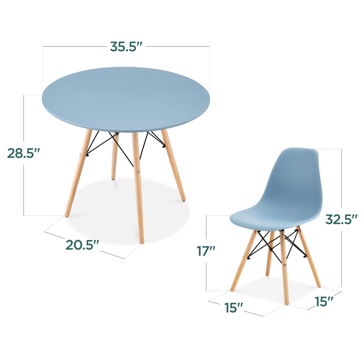 Best Choice Products 5-Piece Dining Set, Compact Mid-Century Modern Table & Chair Set for Home, Apartment w/ 4 Chairs, Plastic Seats, Wooden Legs, Metal Frame - Blue/Oak