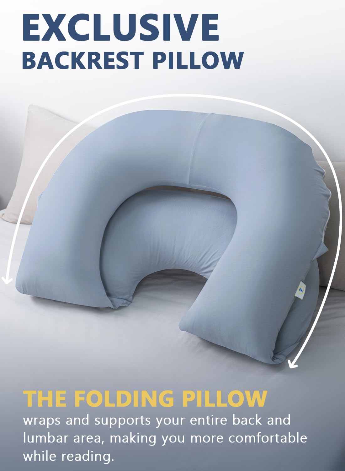 INSEN Reading Pillow, Back Pillow for Sitting in Bed for Reading, Nurse & Relax, Reading Pillow for Adults, Moms & Kids, Sit Up Pillow for Bed, Natural Blue