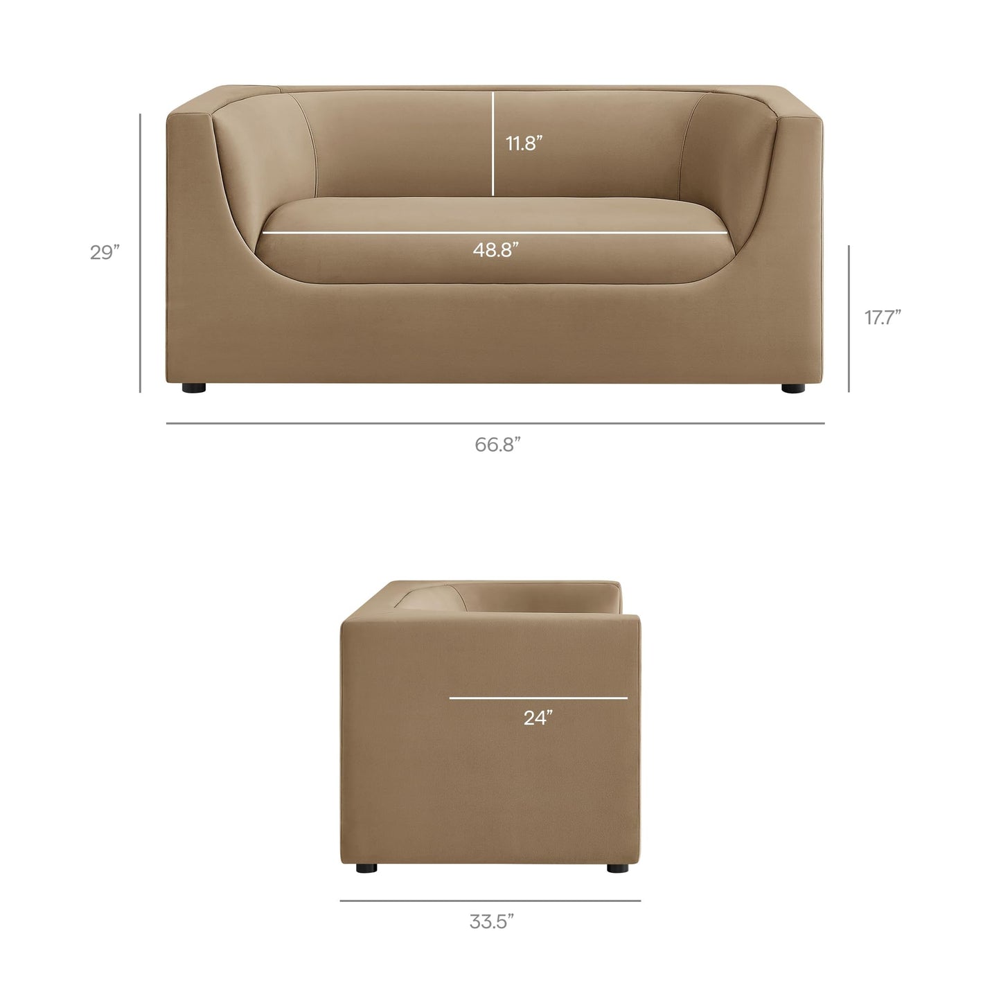 Modway Hilda 67 Inch Modern Curved Back Performance Velvet Loveseat in Taupe – Plush Upholstered 2-Seat Sofa for Living Room, Apartment, Office