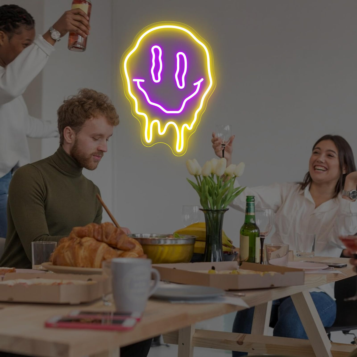 Melting Smiley Face Neon Sign Dripping Smile Wall Decor Bedroom Living Room Neon Entertainment Room Game Room Distorted smile face Sign For Kids Room Bar Party Bedroom Decor Lamp-15.7"