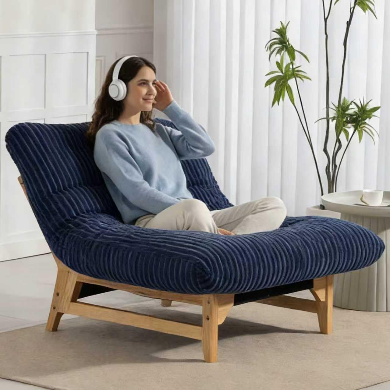 Comfy Reading Chair& Cloud Lounge Chair for Adults, Big Comfy Chair for Living Room Bedroom, Oversized|Giant|Cozy|Corduroy|Wood Frame (Blue)