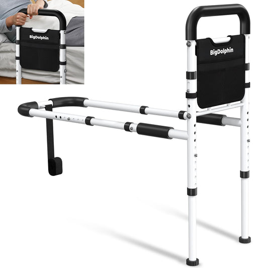 BigDolphin Bed Rails for Elderly Adults Safety - ASTM Approved, 350 LBS Capacity, Tool-Free Assembly, Non-Slip Ergonomic Handle with Storage Pocket, Safe Bed Rails for Seniors