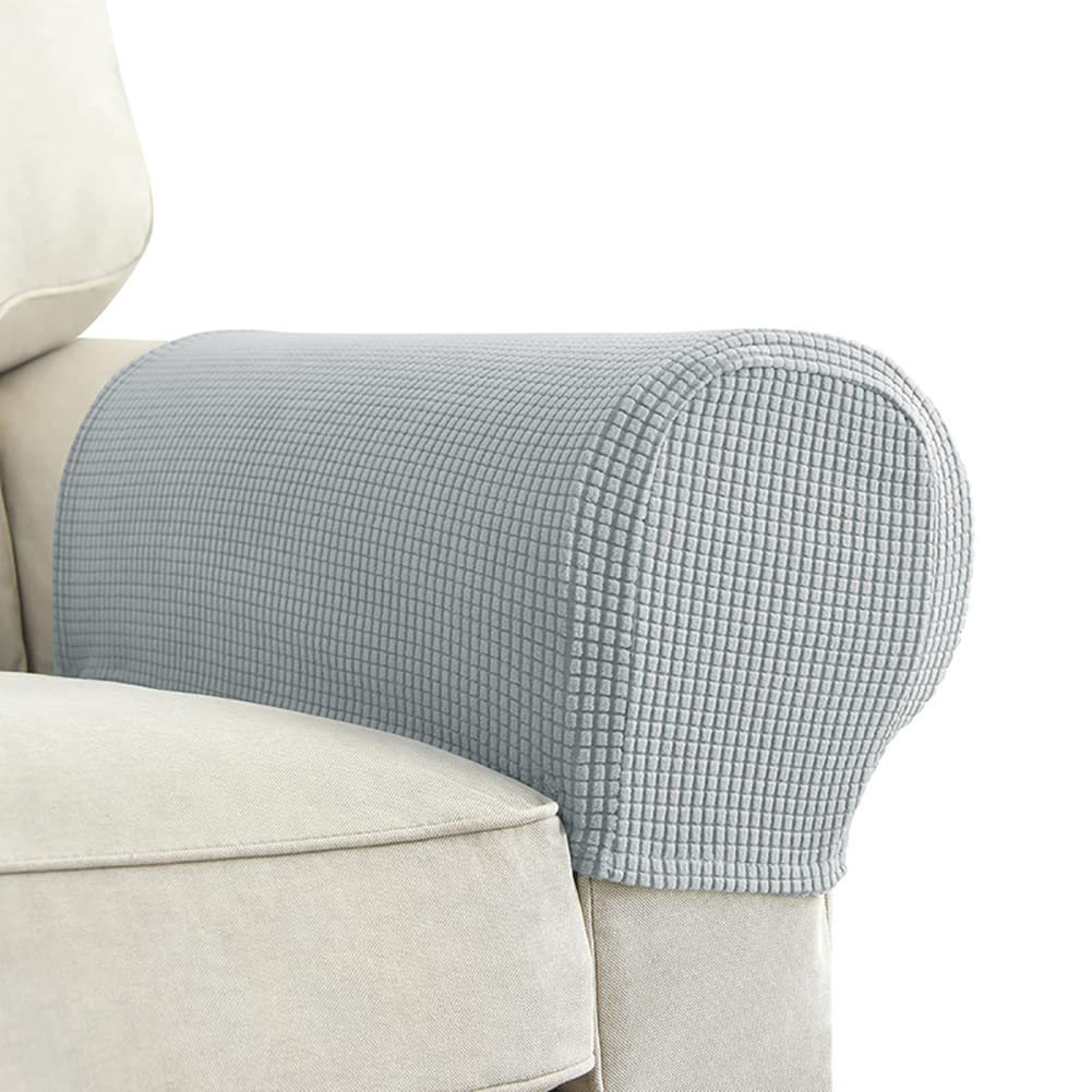 Chaexii Premium Polyester Sofa Arm Cover, Scratch Resistant Protector Covers, Washable, Elastic Armrest Covers for Square/Curved/Sloping Couch Armrests, 2Pcs (Light Grey)