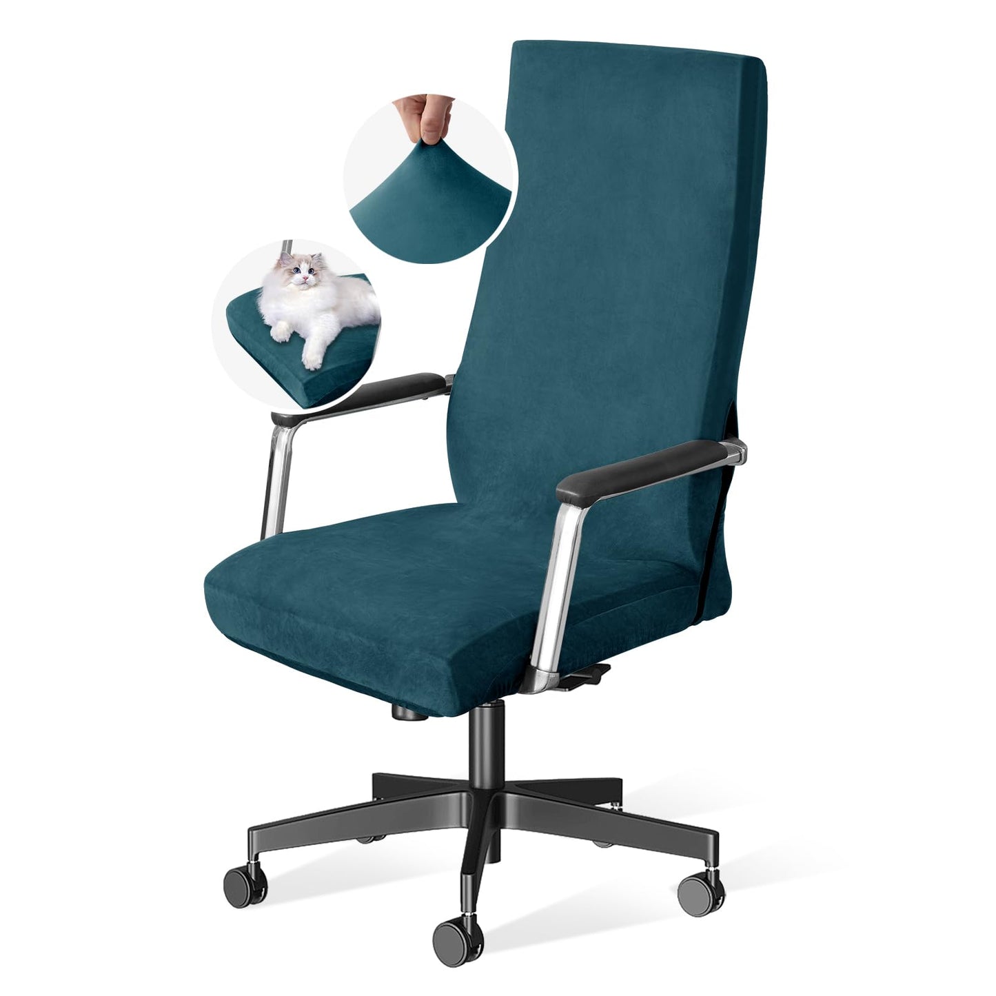 H.VERSAILTEX Velvet Home Office Chair Covers Stretchable Computer Desk Chair Covers Mid - High Back Universal Executive Boss Gaming Chair Covers Removable Machine Washable, Dark Teal