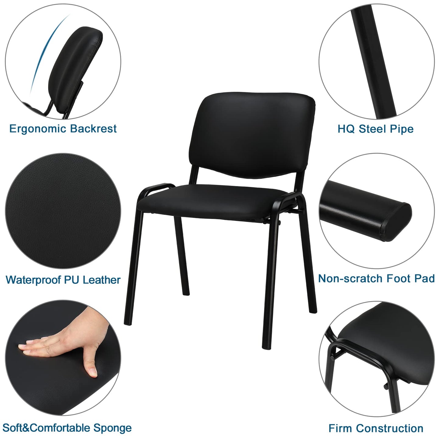 VINGLI Waiting Room Chairs, 5-Pack PU Church Conference Stackable, Office Guest Chairs & Reception Stacking Chair for Meeting Room, Office Lobby, Simple&Space-Saving