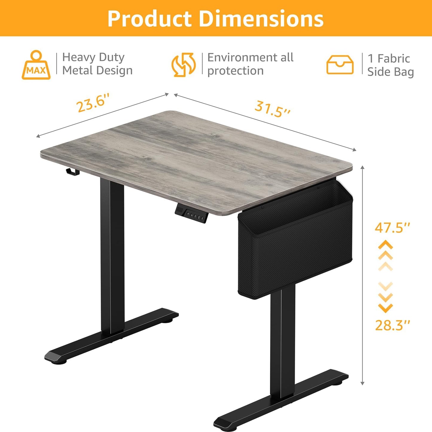 KLUVIS Grey Small Electric Standing Desk - 32 Inch Narrow Small Adjustable Stand Up Desk for Writing Study Work, Mini Sit to Stand Desks Workstation for Adult Boys Girls Bedroom Home Office
