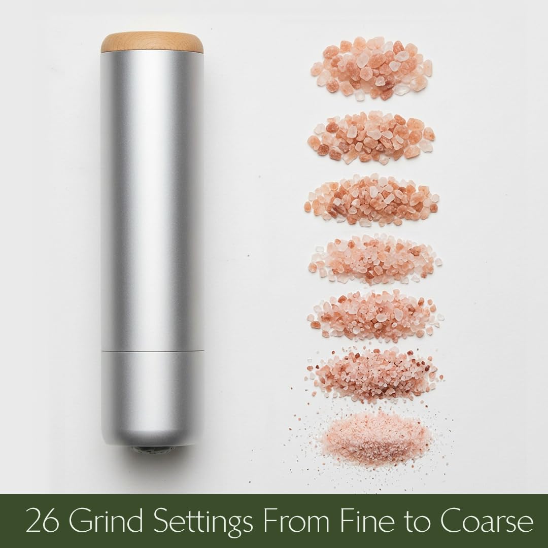 Evermill Salt Mill – Premium Adjustable Salt Grinder with Ceramic Grinder Core – Refillable Manual Salt Grinder with Himalayan Pink Salt – Anodized Aluminum (Silver)