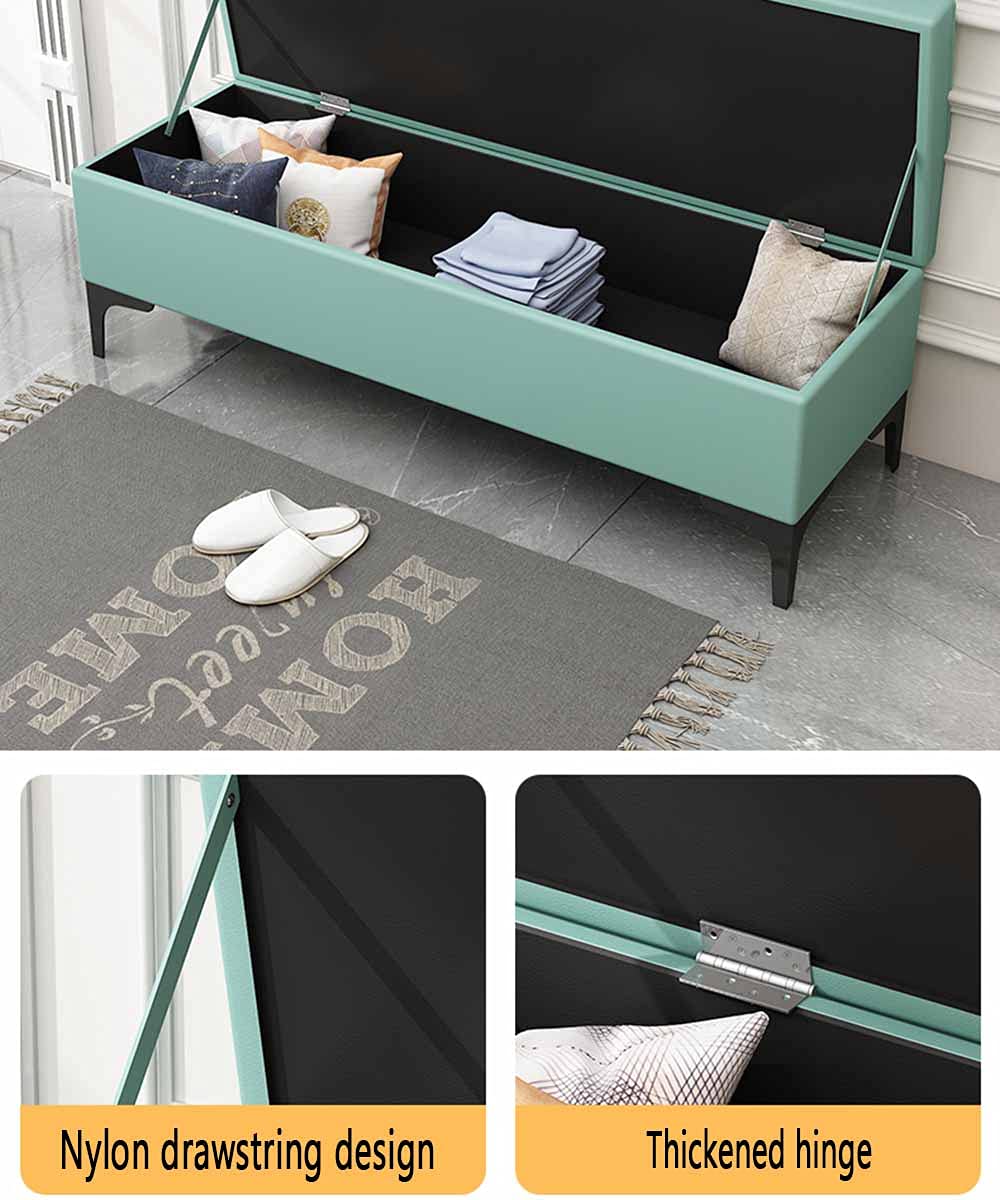 Brandschutz, faltbarer Aufbewahrungs-Schutt-Organizer, Schuhwechselhocker an der Tür, PU-Leder für Schlafzimmer, Wohnzimmer, Flur, ausgestattet mit Metallfüßen, 80 x 40 x 42 cm (Farbe: Oran