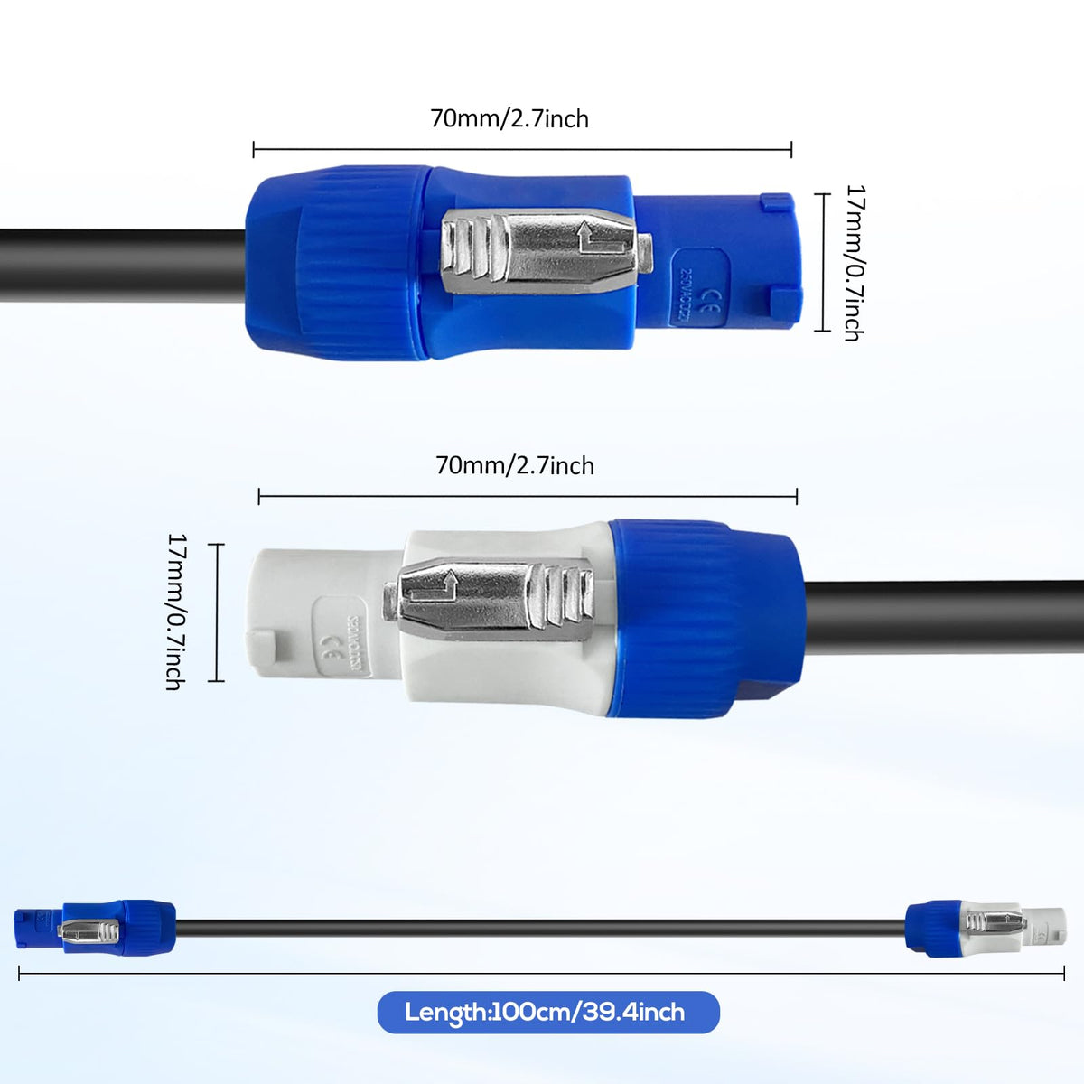 PowerCon Power Cable AC PowerCon Input to Output 12AWG 3 Pin Power Extension Cable for LED Screen Beam Moving Head Light, Stage Light Power,Audio Video Equipment and More-3FT