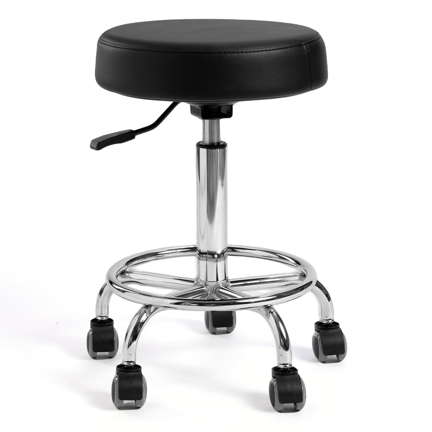 Ailyful Adjustable Rolling Stool with Wheels & Footrest, 485lb Capacity Drafting Stool Chair, Swivel Salon Spa Tattoo Medical Office Chair, Black