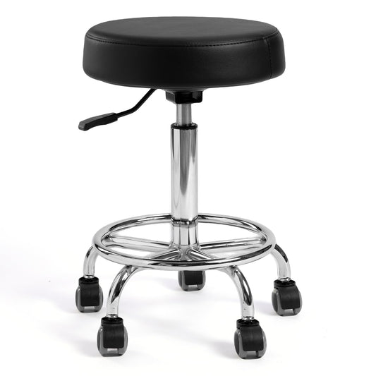 Ailyful Adjustable Rolling Stool with Wheels & Footrest, 485lb Capacity Drafting Stool Chair, Swivel Salon Spa Tattoo Medical Office Chair, Black