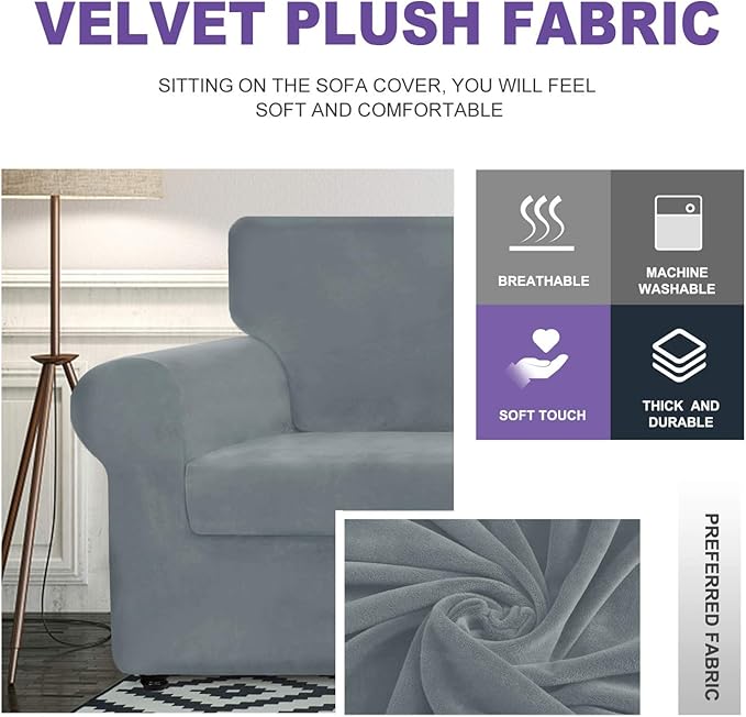 ZNSAYOTX Luxury Velvet Sofa Cover 3 Piece Stretch Loveseat Covers