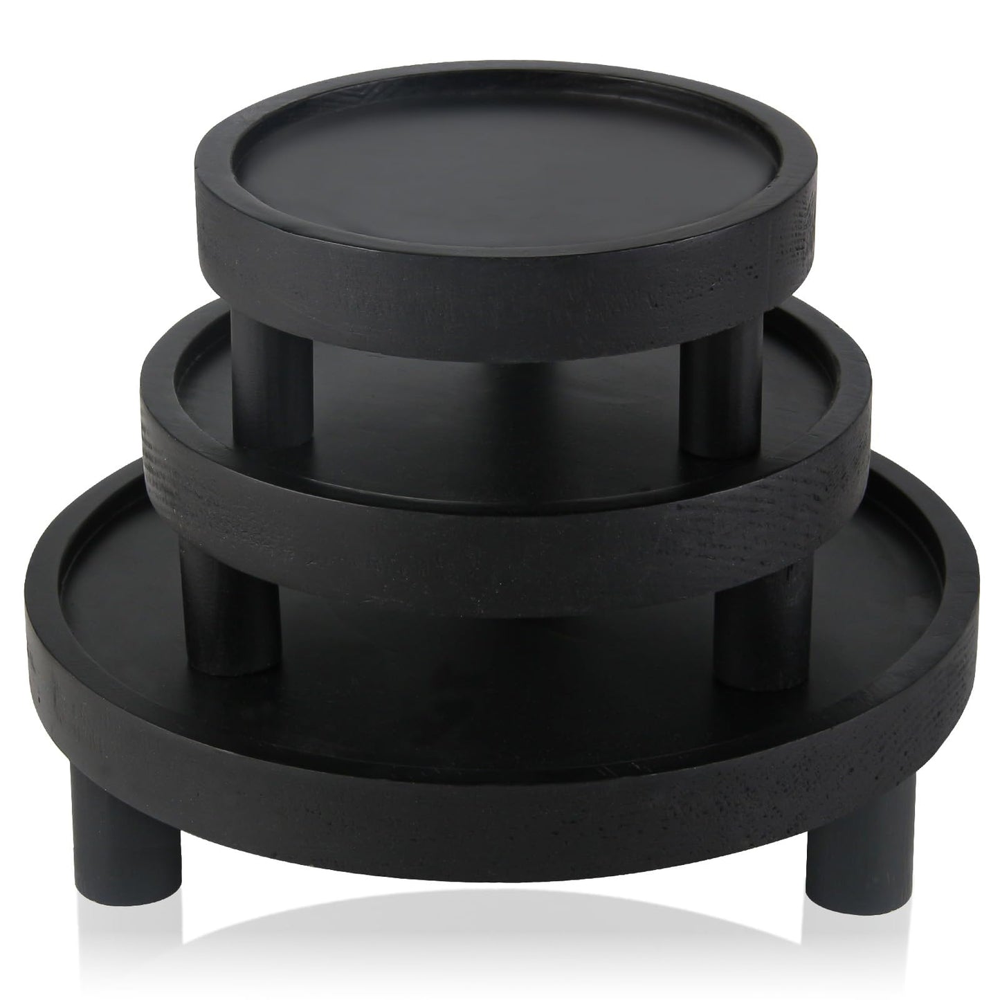 Destop 3PCS Wooden Display Risers for Display,Wood Riser Display Pedestal Stand for Home Décor (Modern Black,8,6,5'')