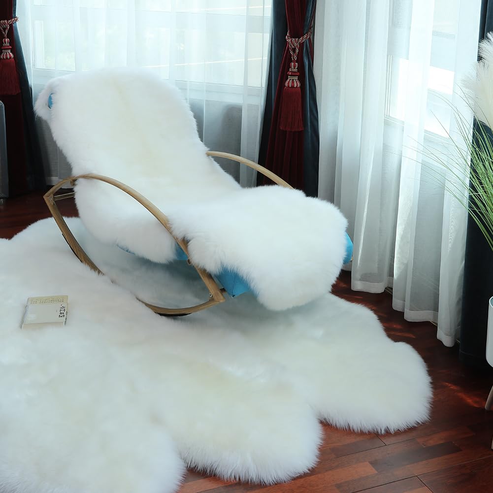 IRIWOOL Premium Genuine Fur Sheepskin Rug Real Australia Sheepskin Natural Luxury Fluffy Lambskin Fur Area Rug Seat Covers for Kids Bedroom Sofa Chair Cover (Creamy White, 4ft x 6ft)
