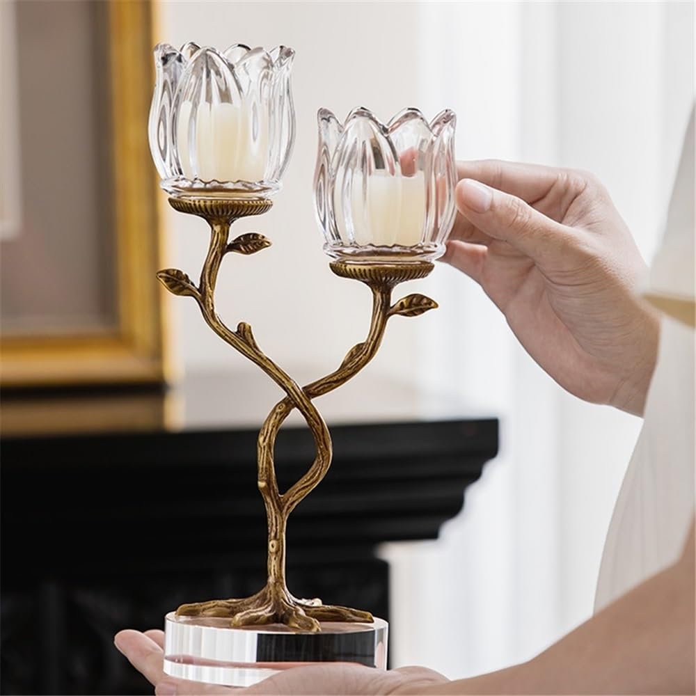YUHUAWF Candle Holderss Light Luxury Creative Home Brass Crystal Glass Candlestick Entrance Table Advanced Ornaments Aromatherapy Candle Holder Decorative Candlestick