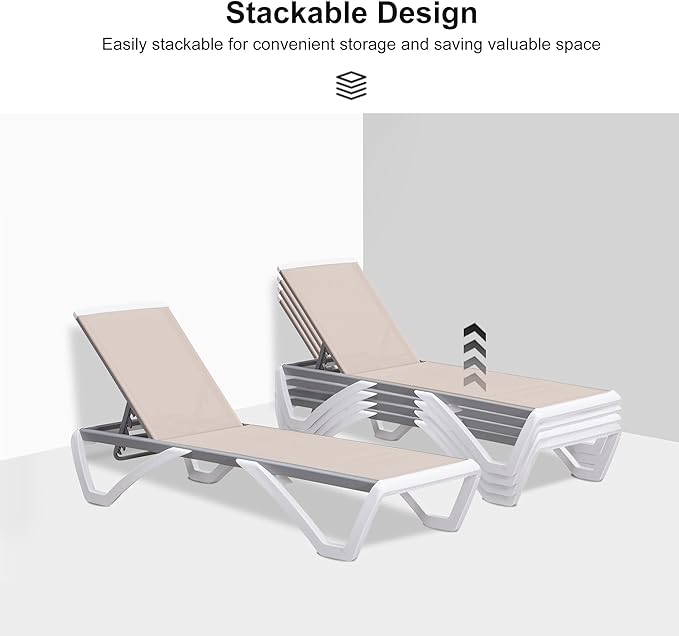 PURPLE LEAF Patio Chaise Lounge Chair Set of 3 Outside Aluminum Plastic