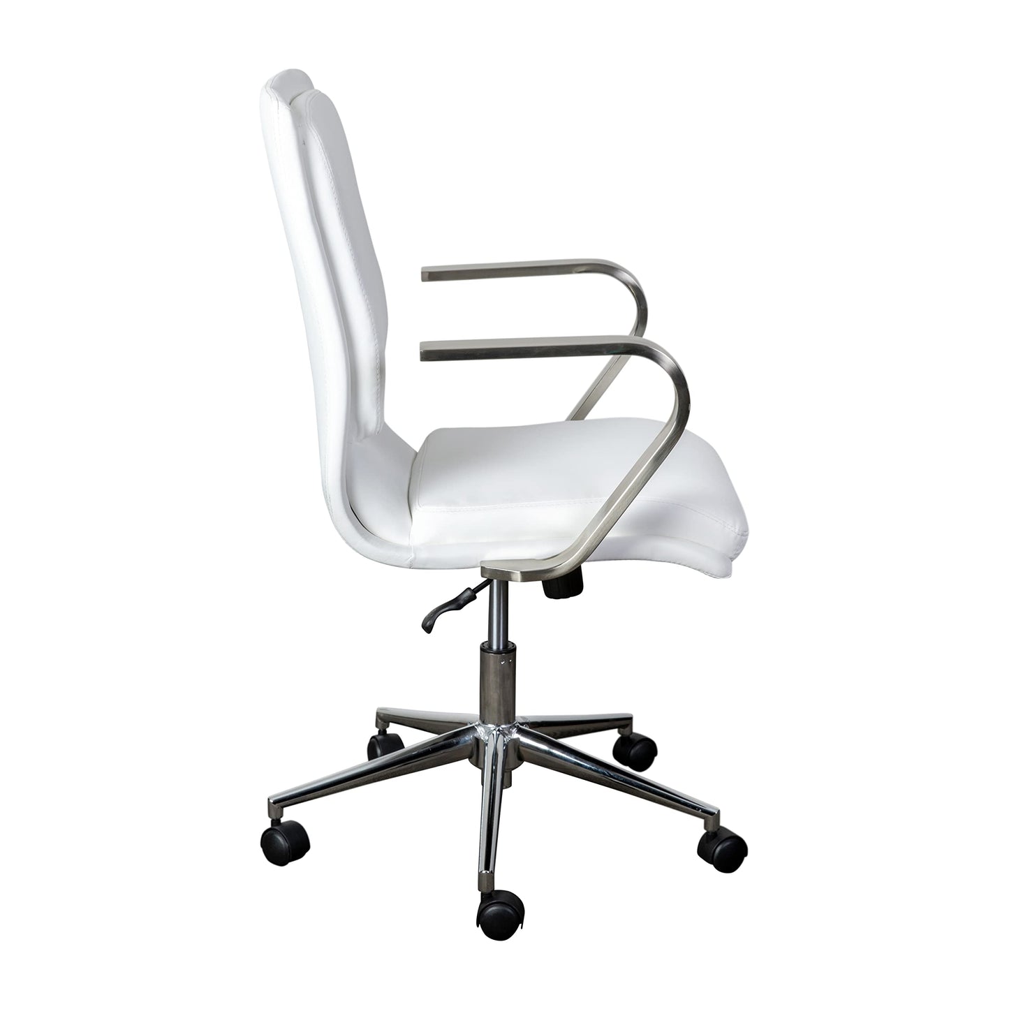 Flash Furniture James Mid-Back Designer Executive Office Chair - White LeatherSoft Upholstery - Brushed Chrome Base and Arms - Height Adjustable 360° Swivel Seat
