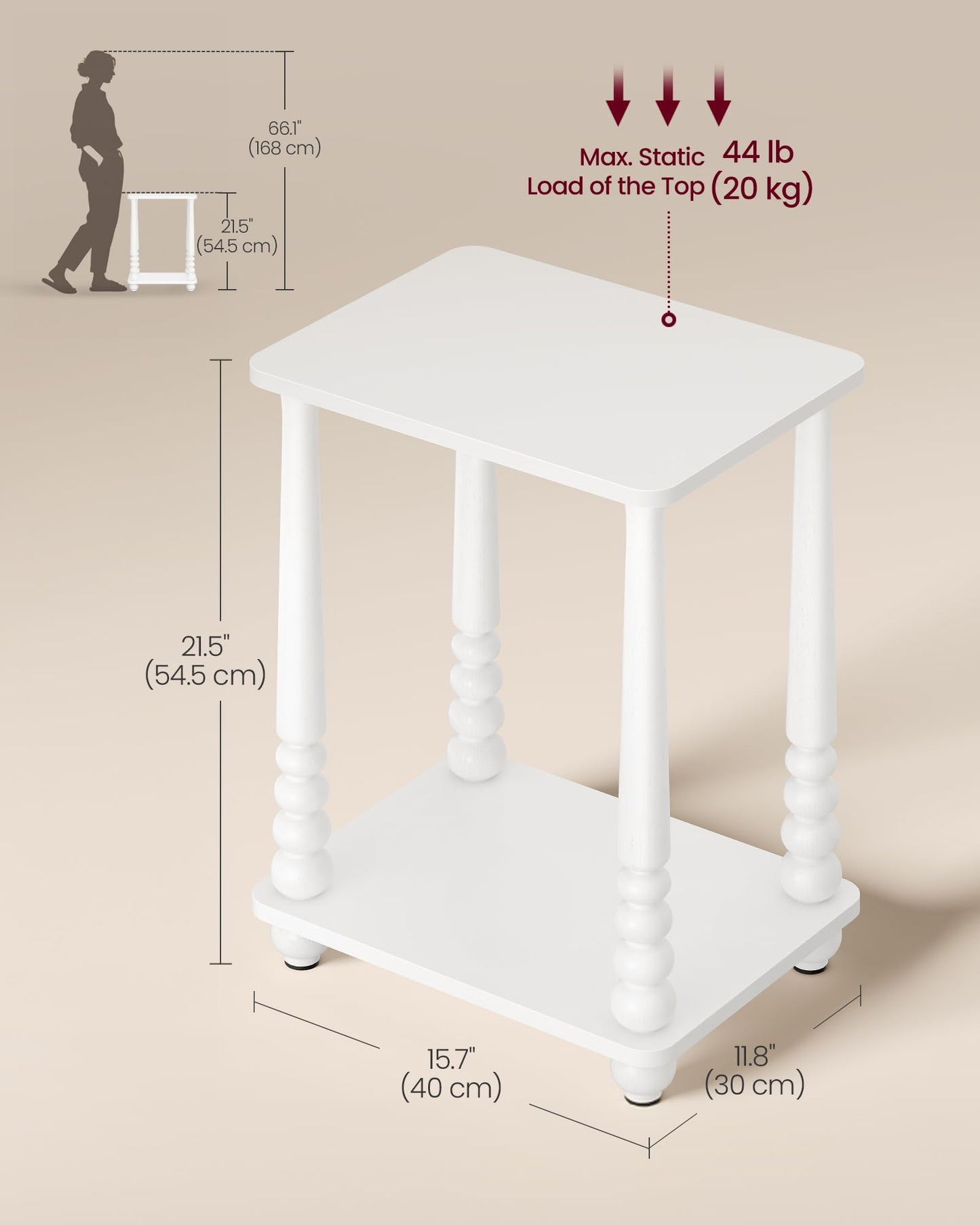 VASAGLE Mariel Collection - Side Table, Accent Nightstand for Small Spaces, Rectangular End Table with Shelf, Solid Wood Legs, Mid-Century Modern, Living Room Bedroom, Cloud White ULET294WB01S