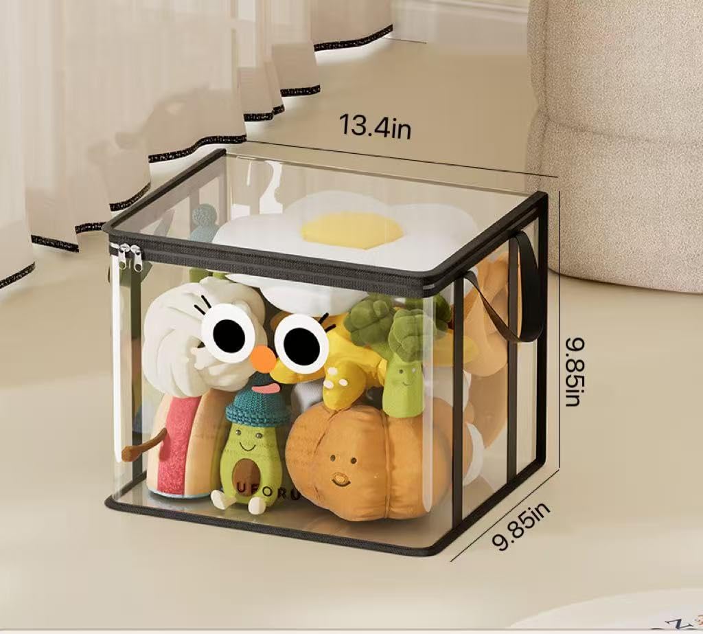 Reflygen Book Storage Bag,Zippered PVC Plastic Toy Storage Bag,Ideal For Organizing Plush Toys,Books And Clothing，Transparent Plastic Storage Box(Black 1 Piece)