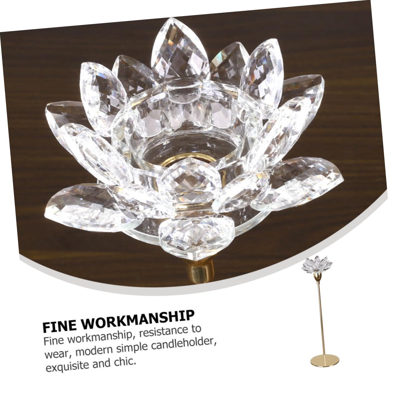 GLEAVI Crystal Lotus Candle Holder Small Metal Candlestick Gold Finish Decorative Candle Stand for Dining Room and Wedding Centerpiece