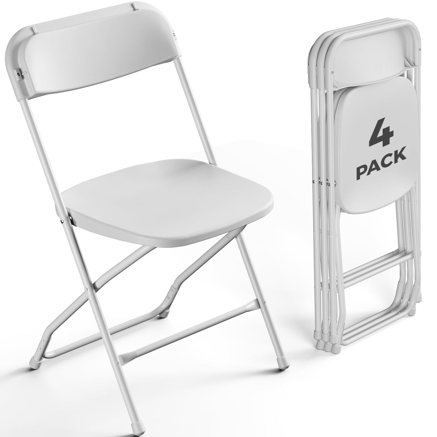 FurniEdge 4 Pack White Plastic Folding Chairs, Outdoor Portable Folding Chair with Steel Frame, 350lbs Capacity Stackable Foldable Chairs for Patio, Garden, Picnic, Kitchen, Events