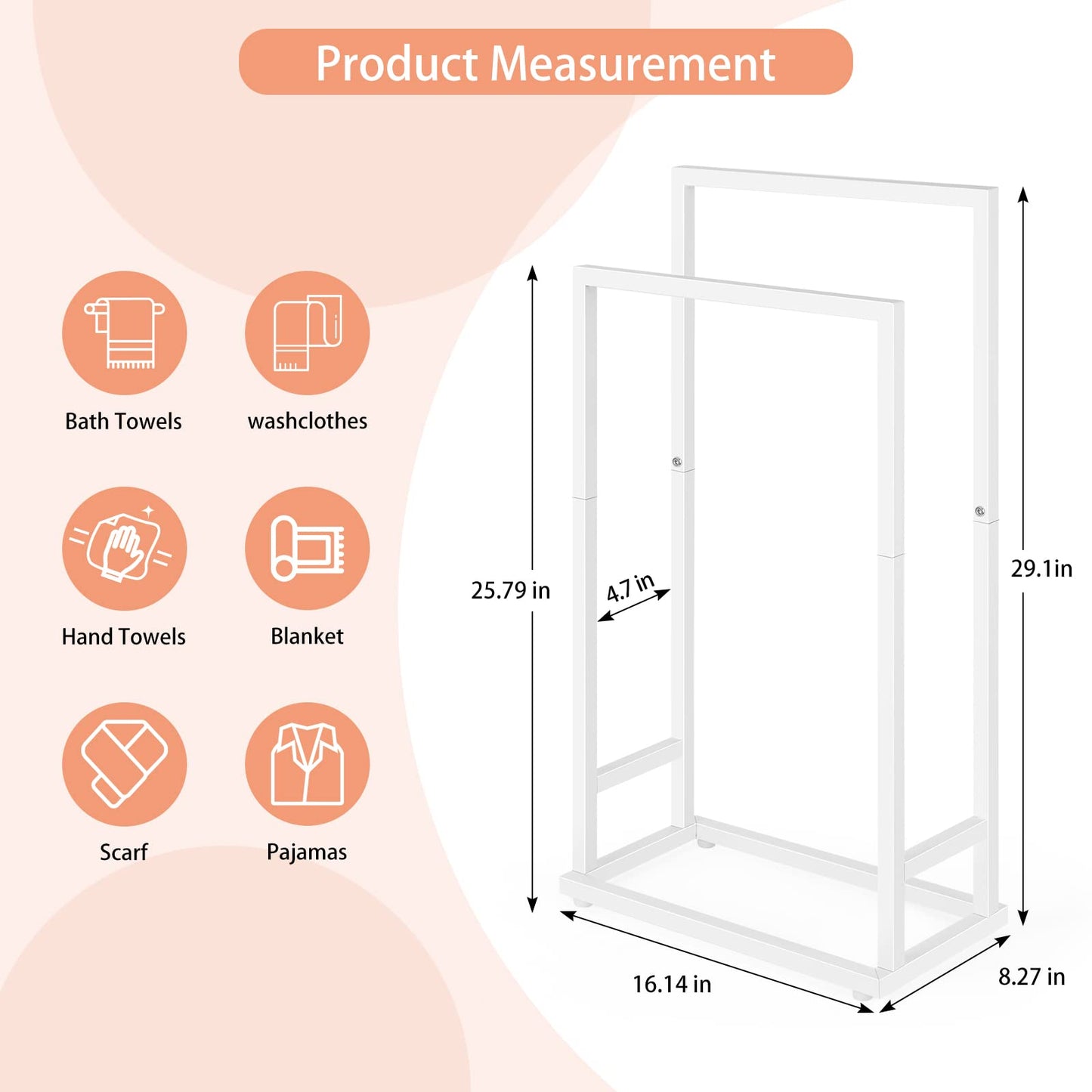 Freestanding Towel Racks for Bathroom 2 Tier Hand Towel Drying Rack Metal Blanket Towel Holder Stand for Bedroom Indoor Outdoor Pool Small Blanket Rack (Matte White)