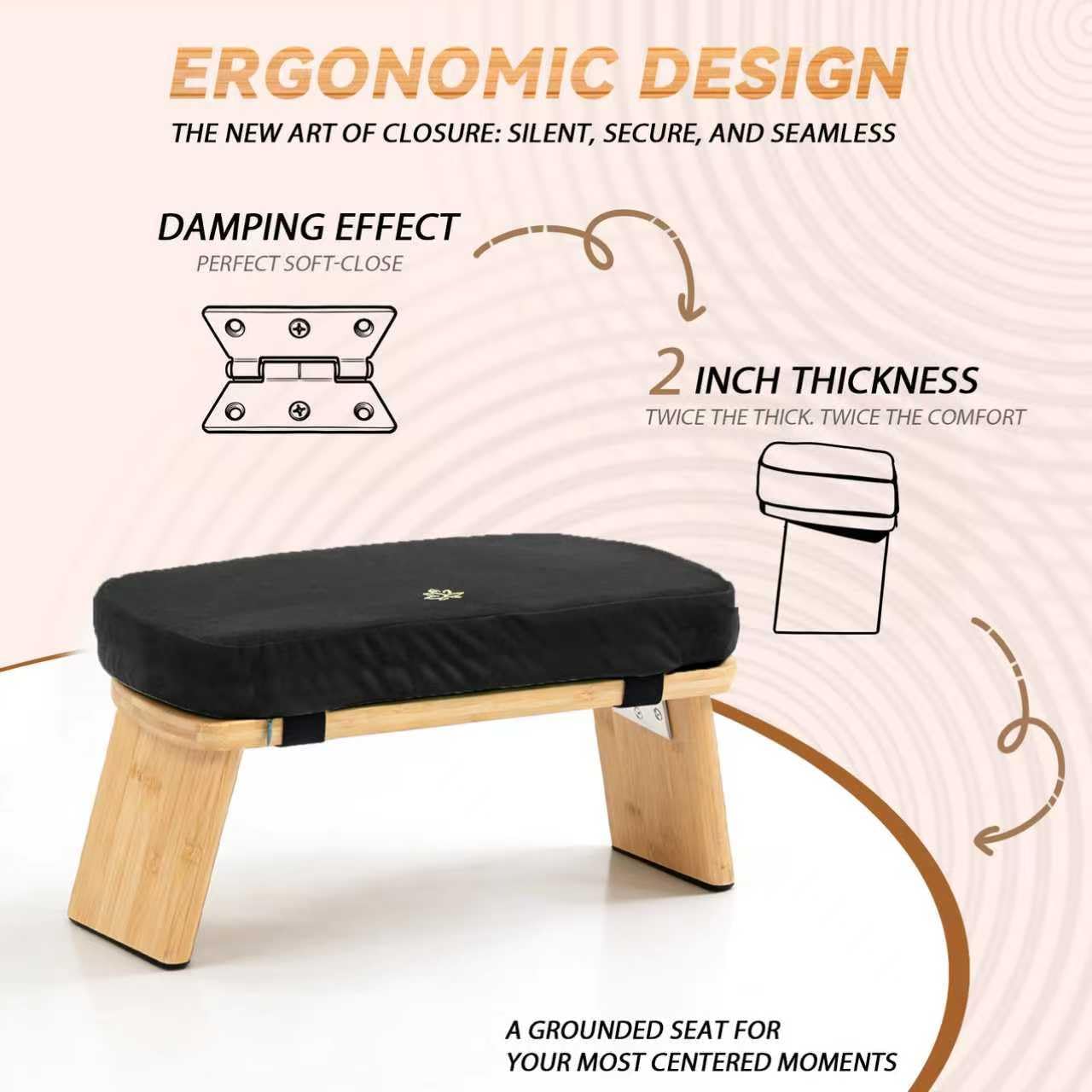 Estleys Meditation Bench, Bamboo Meditation Stool, Folding Kneeling Meditation Bench, Seiza Prayer Bench, Prayer Bench with Meditation Cushion, Kneeling Stool(Black-Bag)