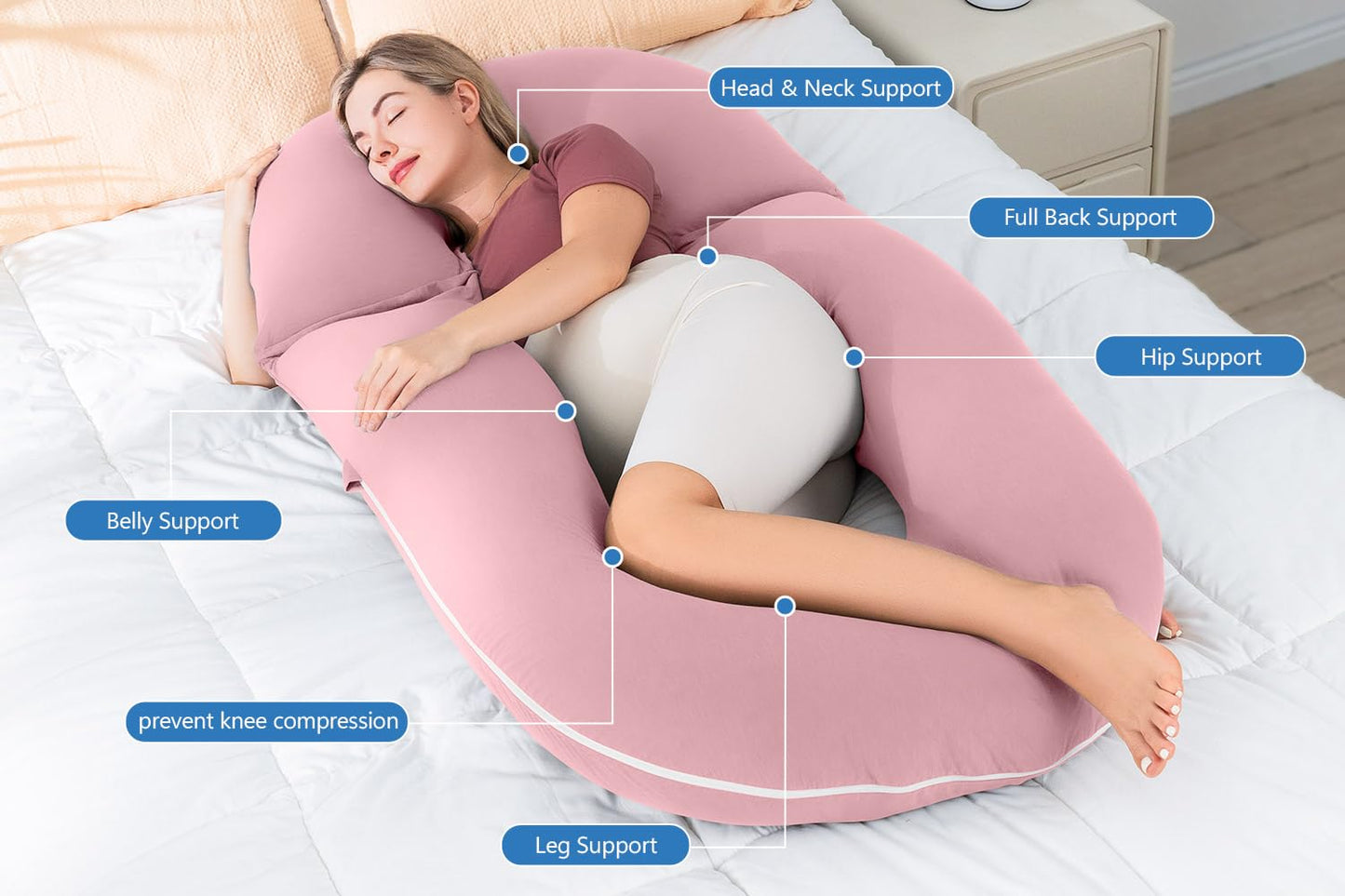 INSEN Pregnancy Pillows, Multi-use Maternity Pillows for Sleeping and Nursing, U Shaped Pillow for Adults (Cooling Tencel-Pink)