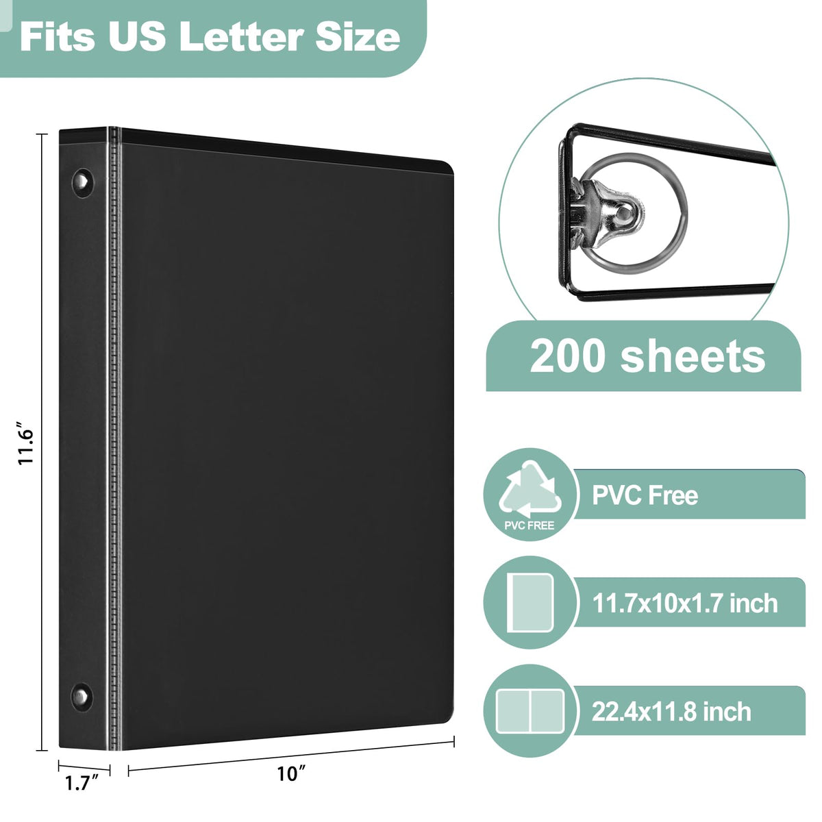 SUIN Basic 1-Inch 3-Ring-Binder, Customizable Clear View Cover, for US Letter Size 8-1/2 x 11'', Perfect for Office/School (Black - 48 Packs)