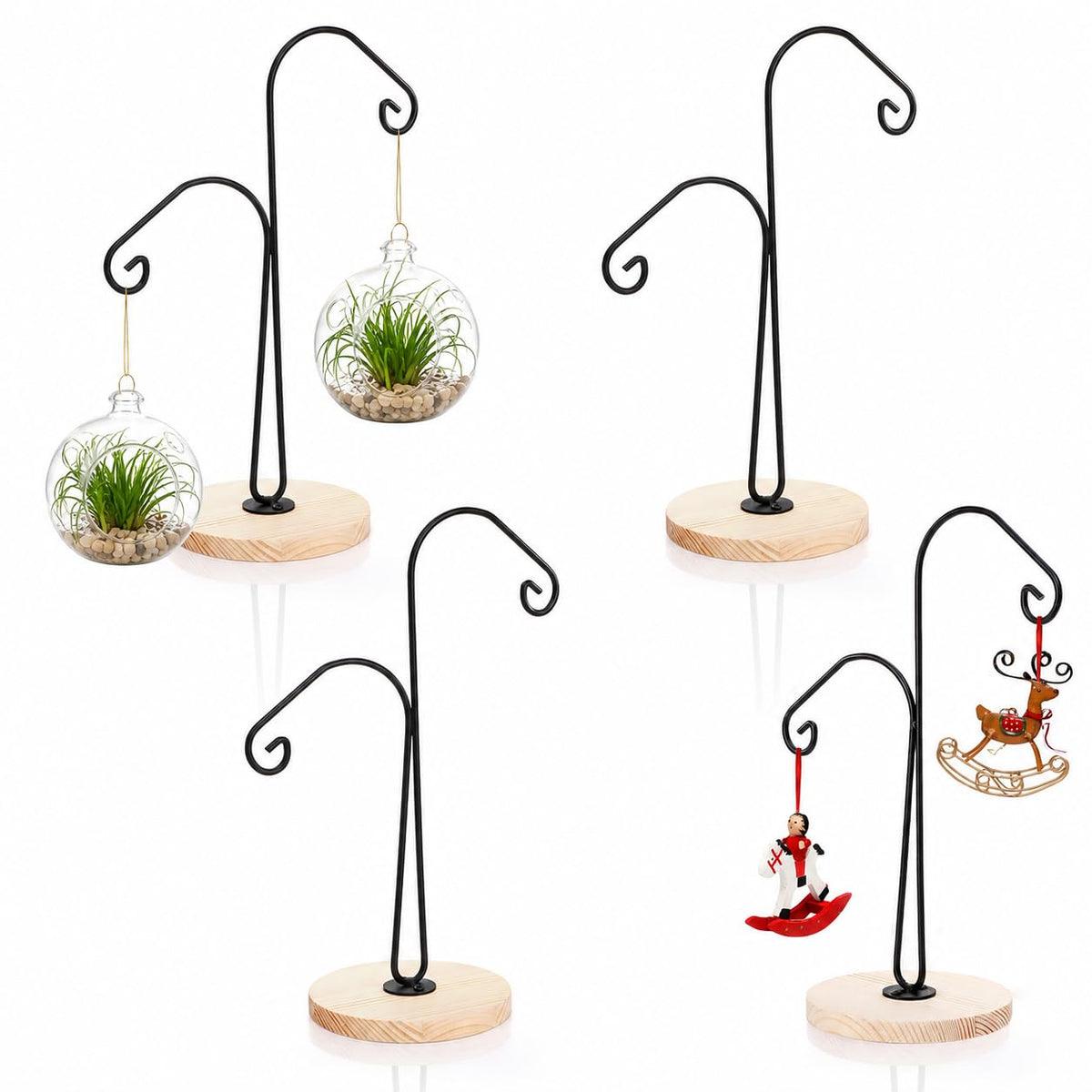 WRINGKIT 4 Pack Ornament Display Stand, Ornament Hanger Stand with 2 Arms, Metal Air Plant Flower Holder, Hanging Terrarium Stand for Christmas Halloween Decoration, Glass Crystal Ball