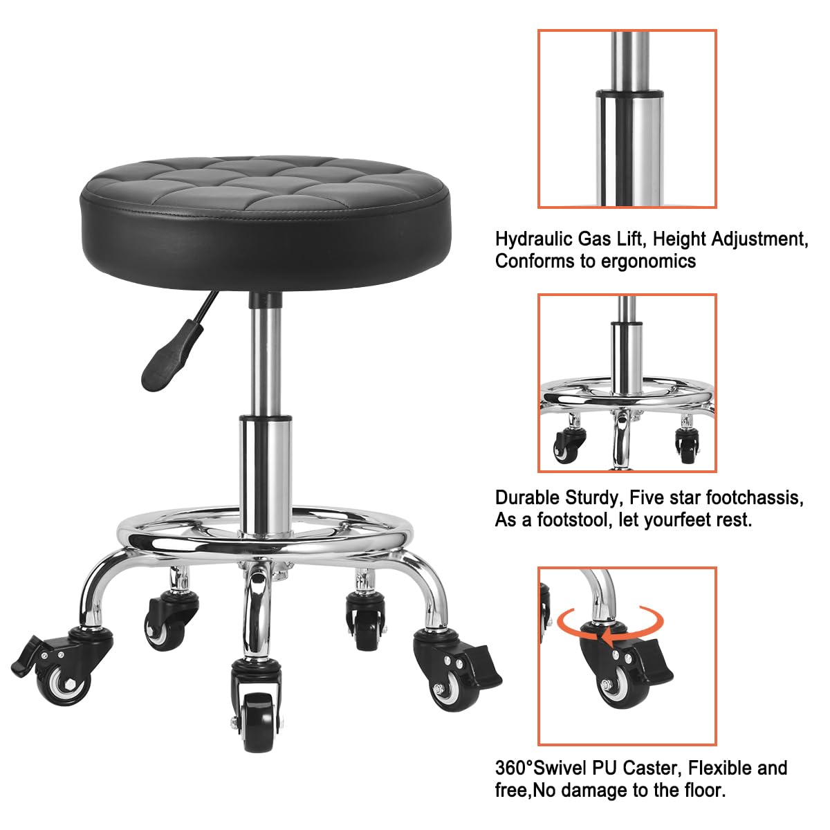 JOSTZHXIN Low Height Roller Stool Height Adjustable, Mechanic Stool Low Rolling Chair, Footstool Modern Roller Seat for Salon SPA Home Office Garage Shop (Style 3)