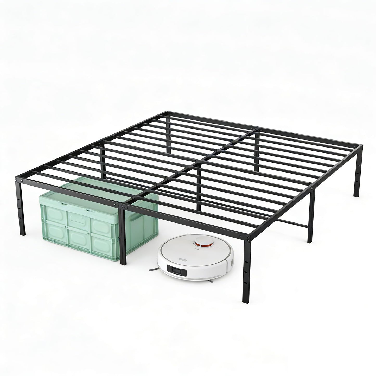 Sweetcrispy Full Size 16 Inch Platform Bed Frame, Heavy Duty Metal Foundation Frame, Noise-Free Sturdy Steel Slats, Underbed Storage, No Box Spring Needed, Quick Setup