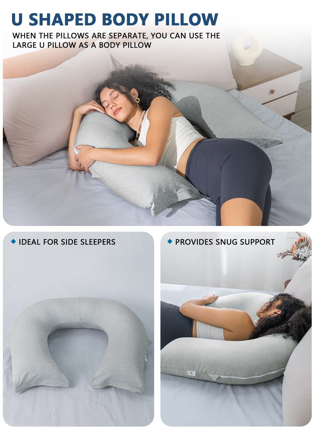 INSEN Reading Pillow, Back Pillow for Sitting in Bed and Couch, Gaming Pillow for Adults, Sit Up Support for Bed, Grey Jersey