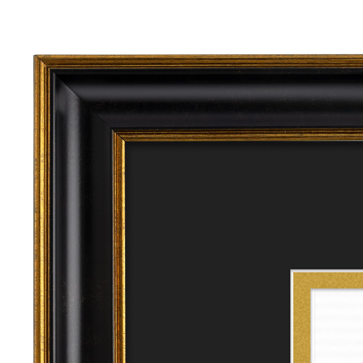 Golden State Art, 11x14 Vintage Antique Style Black Document Frame for 8.5x11 Diploma/Certificate, Sawtooth Hangers for Wall Mounting With Real Glass, Gold Trim (Black/Gold Double Mat)