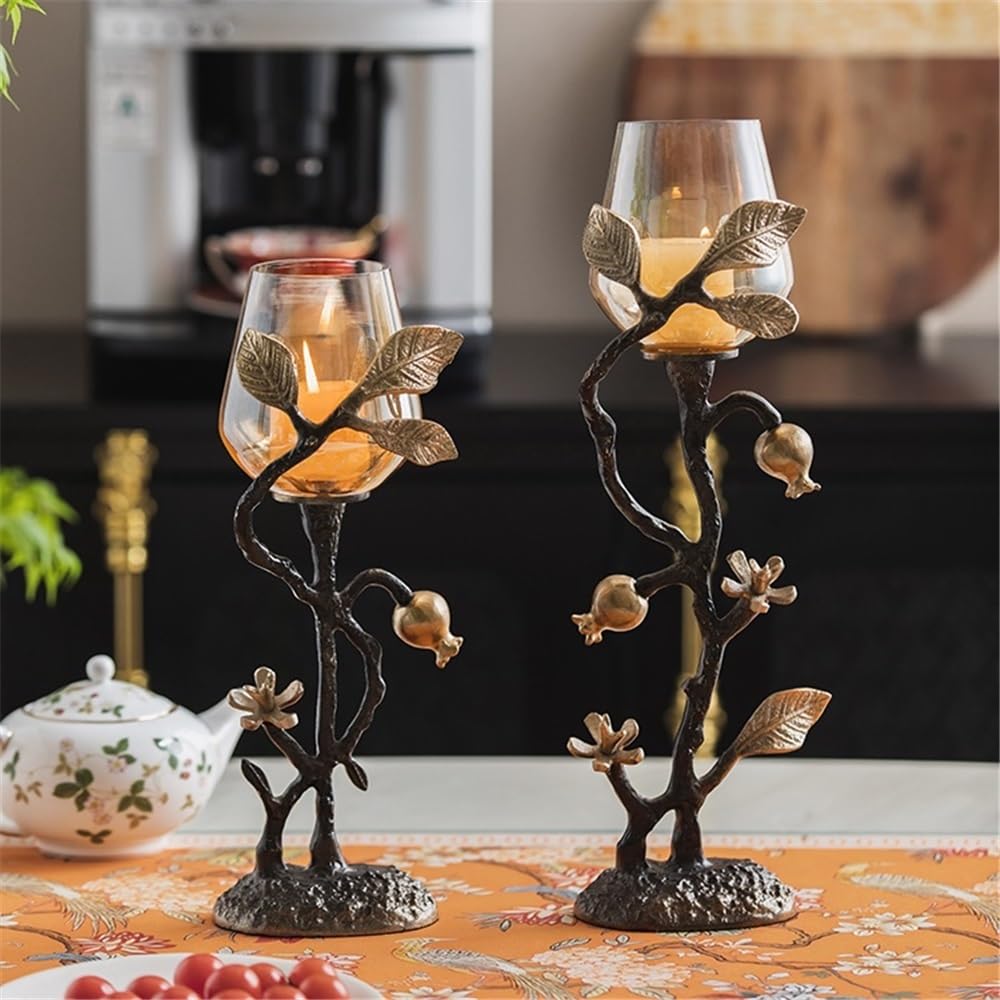 Candlestick Holders Home Creative Candlestick Ornaments Retro Table Decoration Metal Glass Candle Holder Candle Holders(Small)