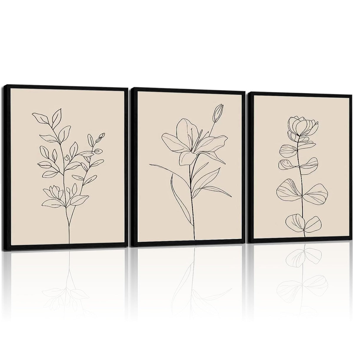 CHTEXA Minimalist Botanical Wall Art Set Of 3 Framed Canvas Prints Neutral Beige Plant Line Art Decor For Living Room Bedroom Bathroom Office 12x16 Inch