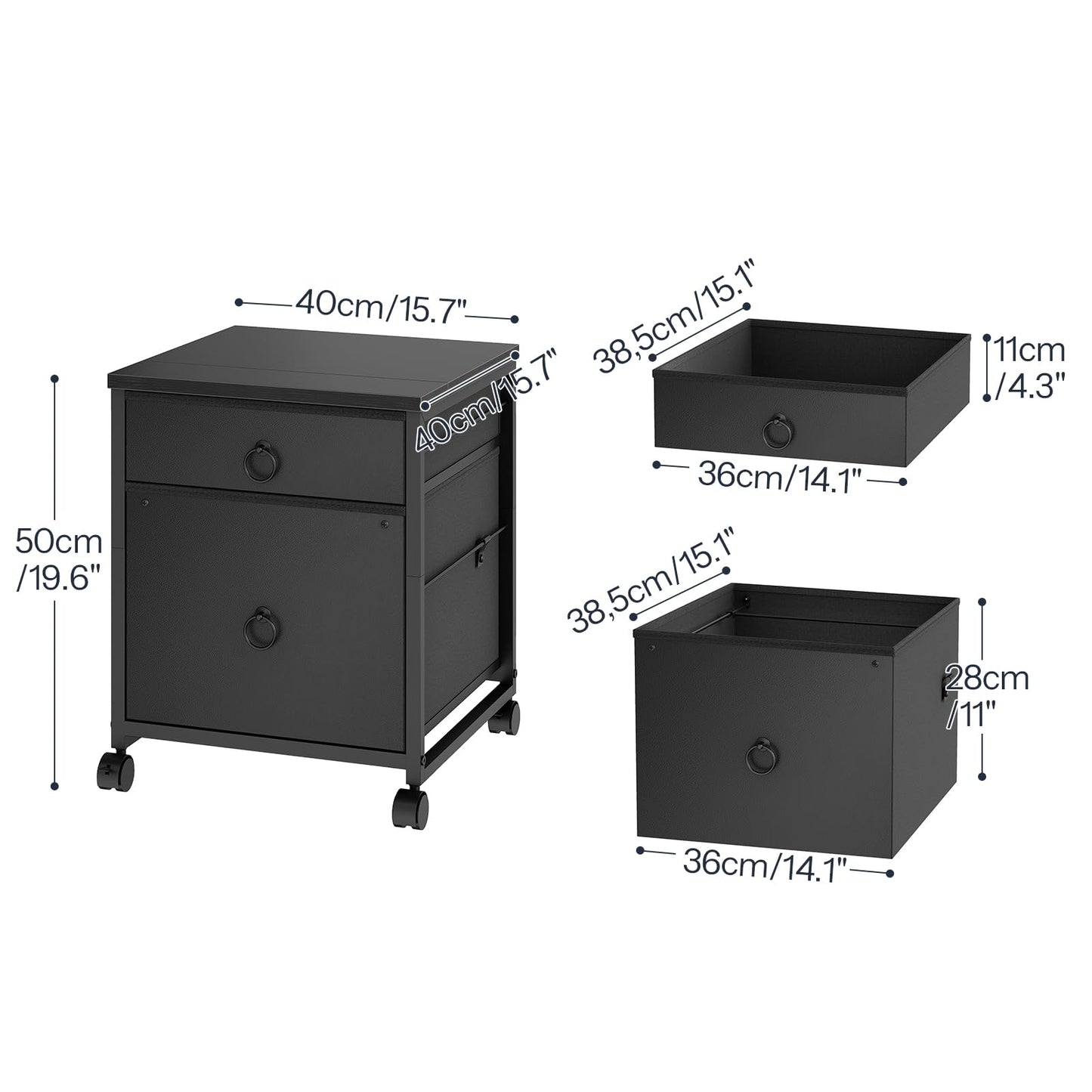 HOOBRO File Cabinet, 2-Drawer Vertical Mobile Office Cabinet, Rolling Printer Stand, for A4/Letter Size Files, Nonwovens Drawer, for Home Office, Black BB21WJ01