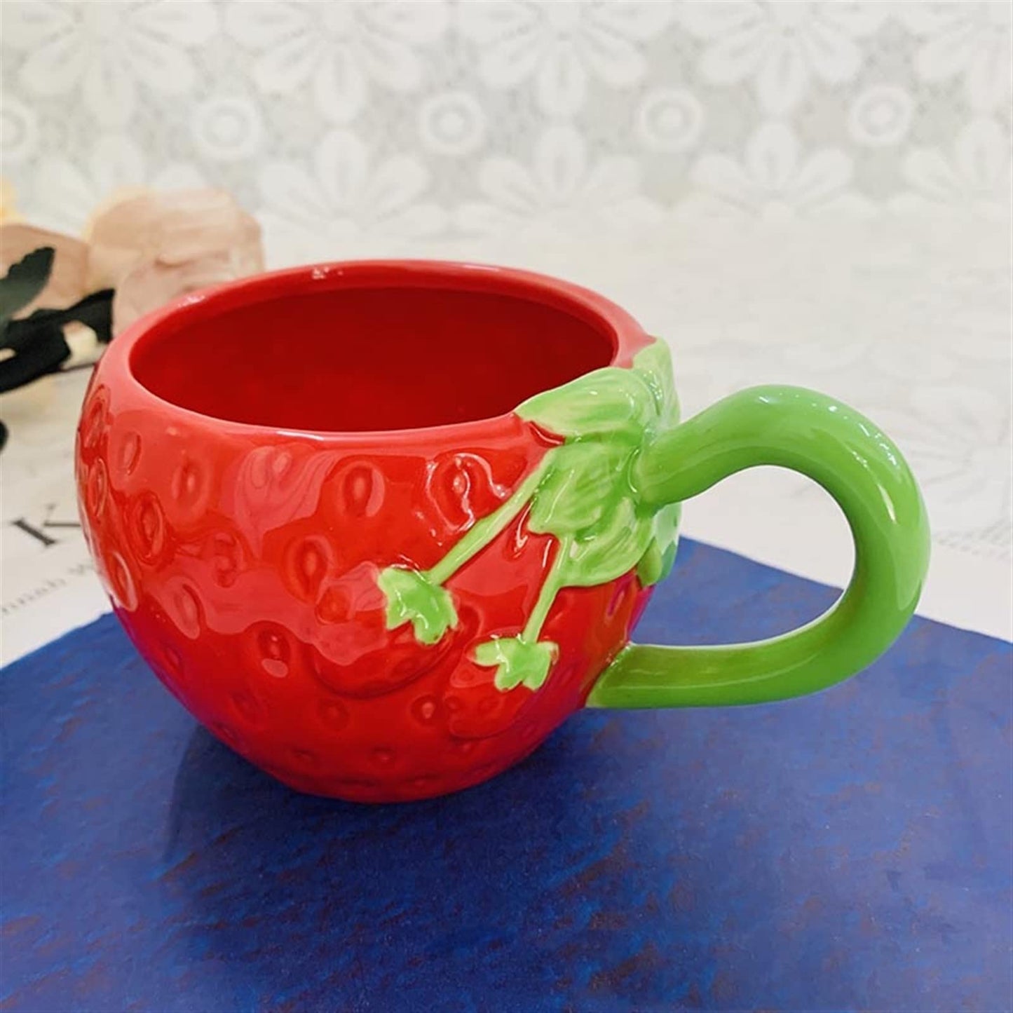 Strawberry Ceramic Cup Red Coffee Cup and Saucer Set Office Coffee Cup Tea Set Cafe Restaurant(201300ml) ()