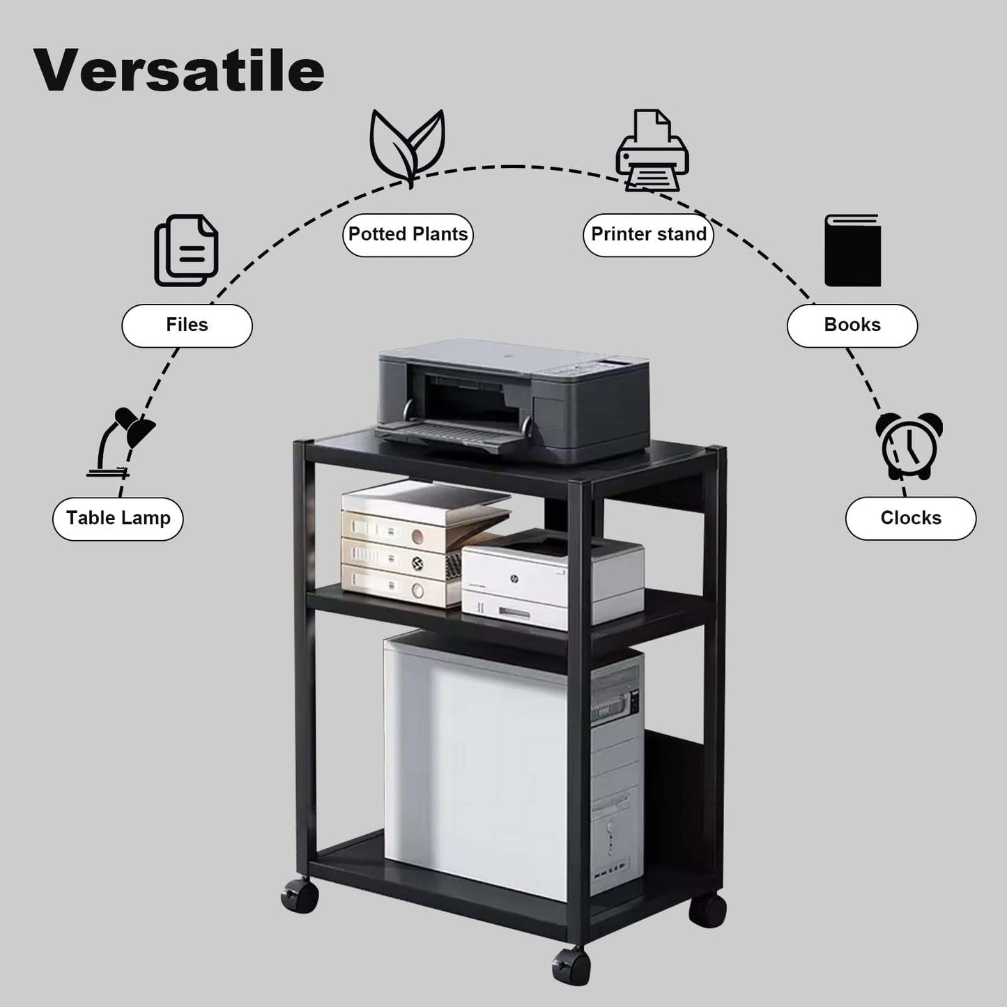 Curtainboro 3 Tier PC Tower Stand, Height Adjustable Computer Tower Floor Stand with Wheels, Metal Computer Cart CPU Holder for Office Home Classroom